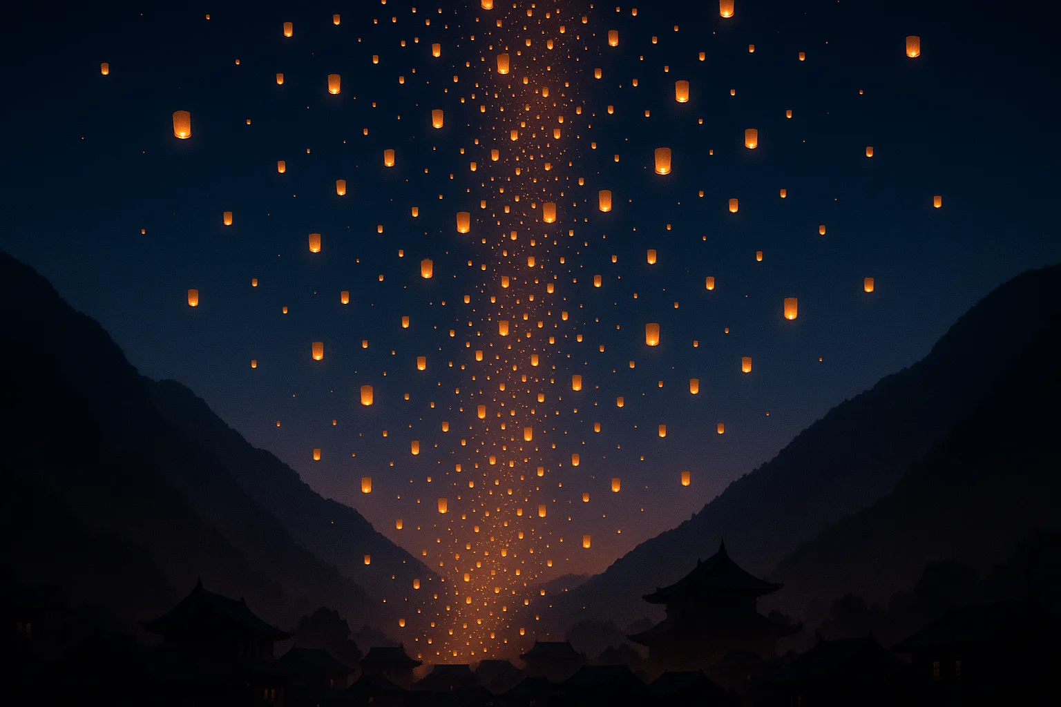 Innumerable Tiny Paper Lanterns Float Skyward in a Gentle Ascent