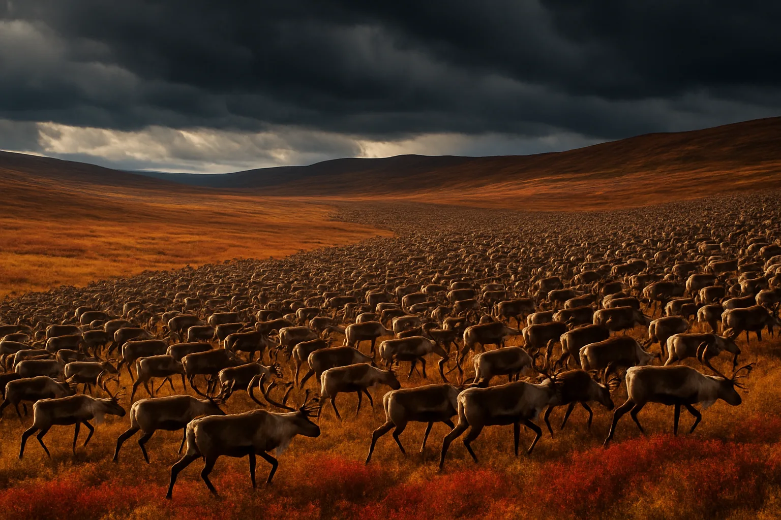 Massive Herd of Caribou Migrates