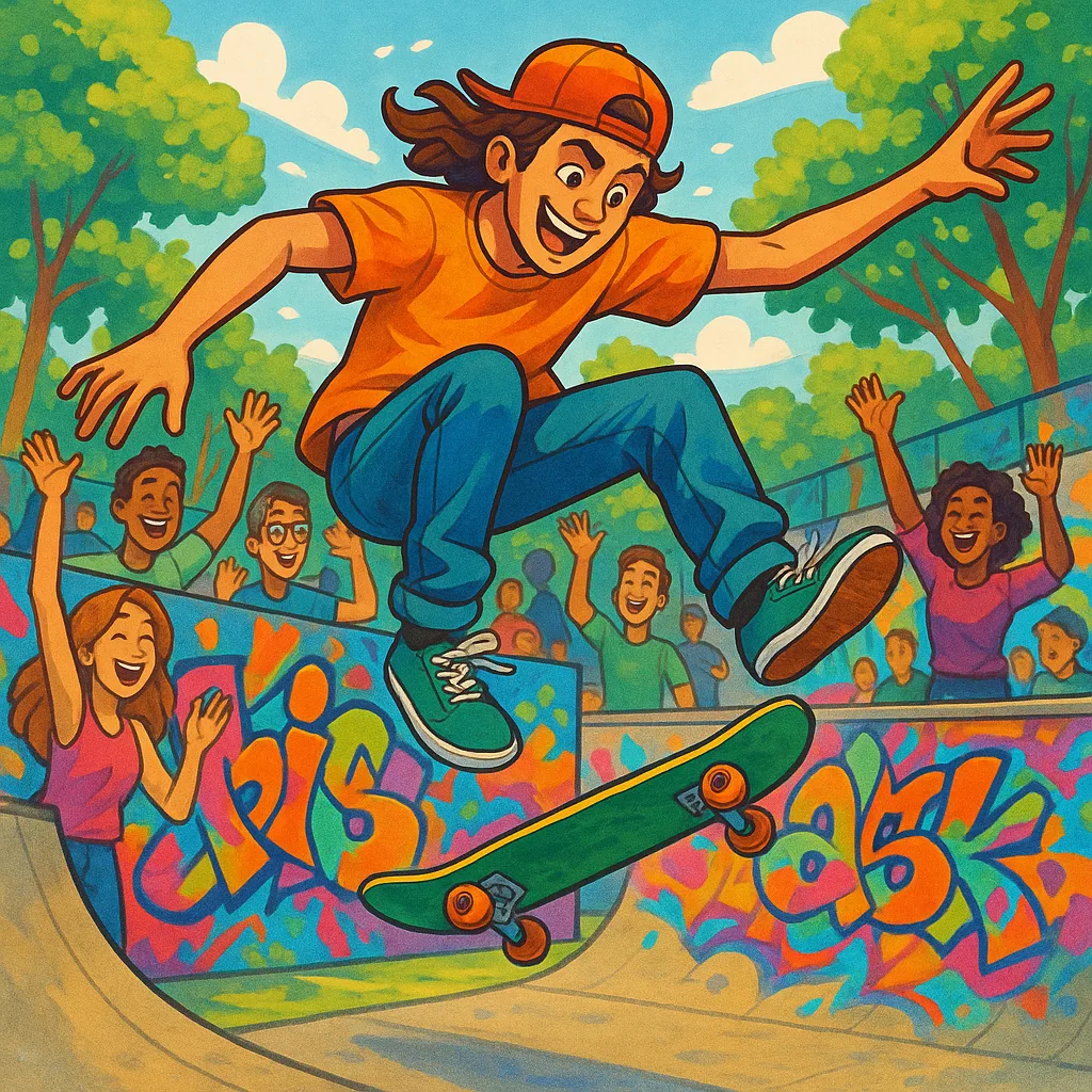 Dynamic Artwork Featuring a Skateboarder Executing Daring Stunts