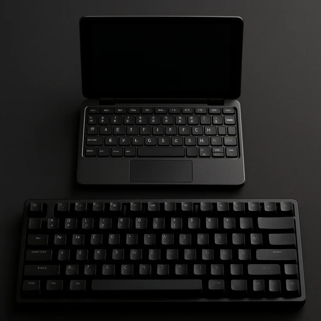 Small Laptop with a Black External Mechanical Keyboard