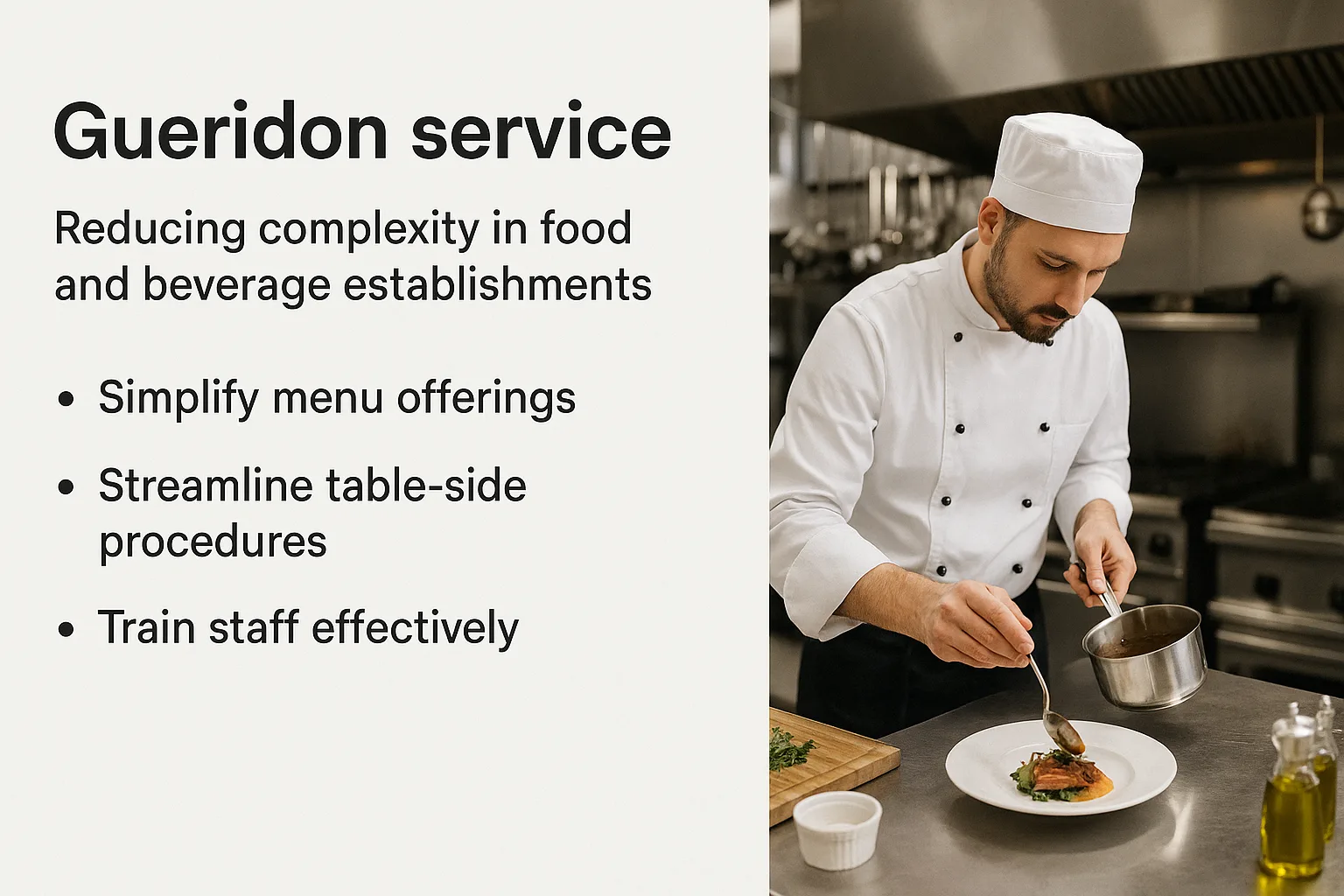 Presentation Slide Titled "Gueridon Service" Discussing Reducing Complexity in Food