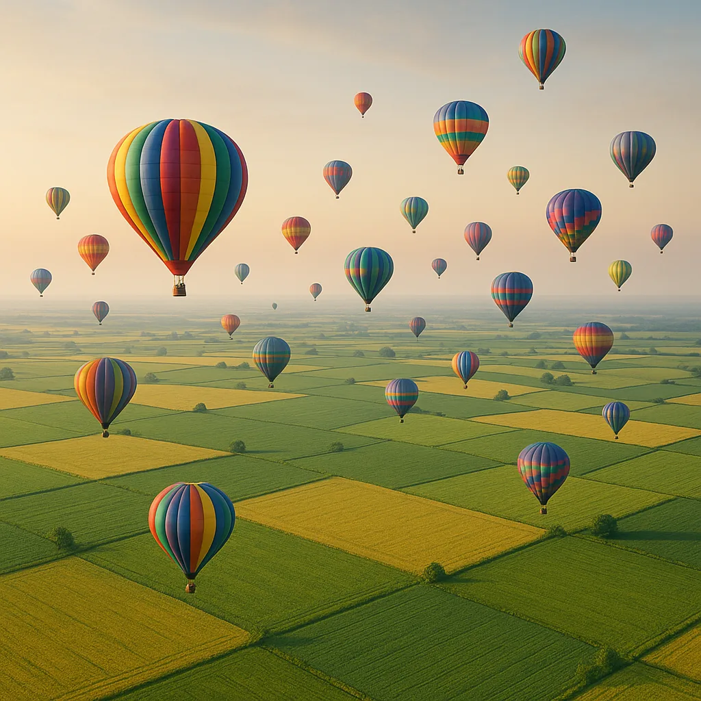 Numerous Vibrant Hot Air Balloons Drift Serenely