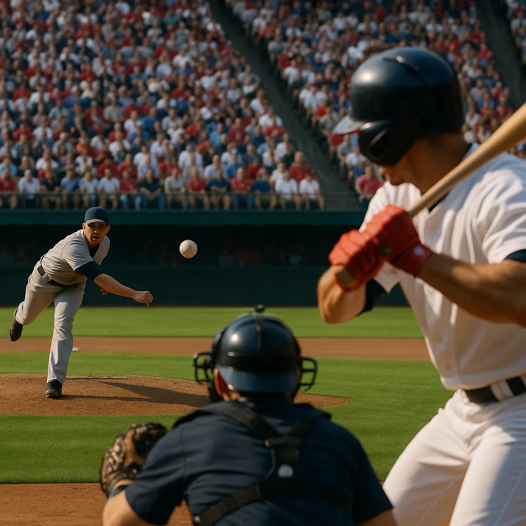 Baseball Game Scene with a Pitcher Throwing the Ball