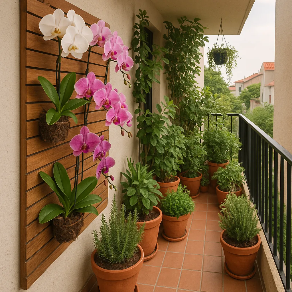 Narrow Balcony Garden with Potted Plants