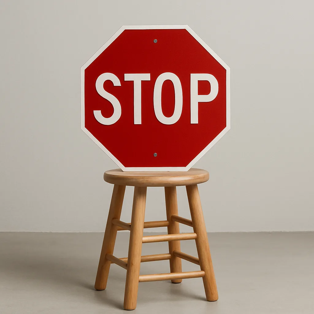 Displaying a Wooden Stool with a Red Stop Sign