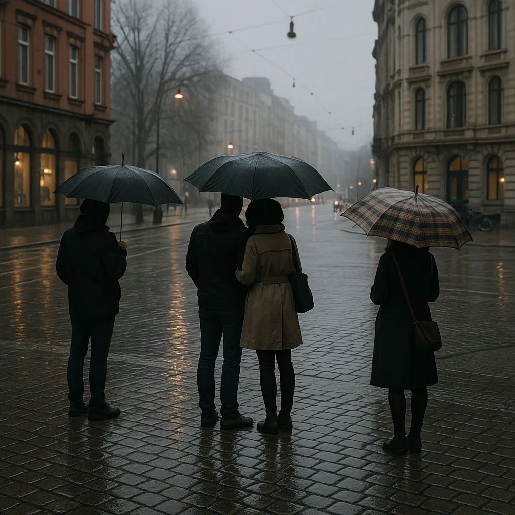 People with an Umbrella Stand