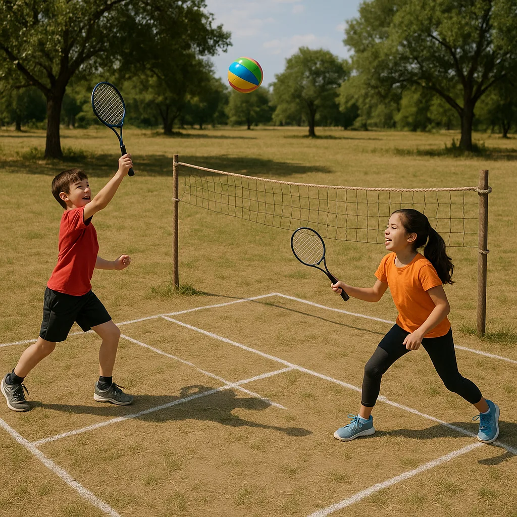 Two Kids Energetically Hit a Vibrant Ball Back and Forth