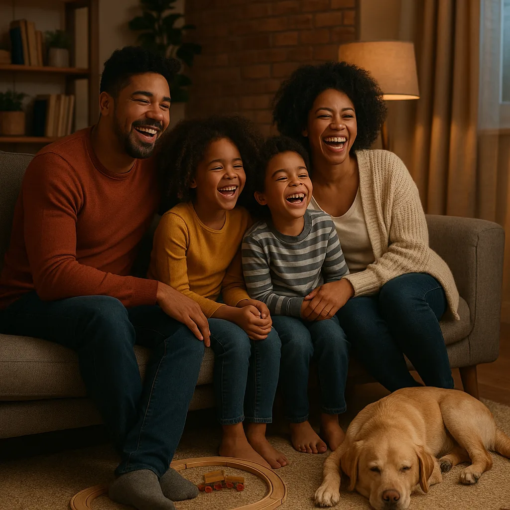 Family Enjoys a Moment of Shared Laughter While Watching Television