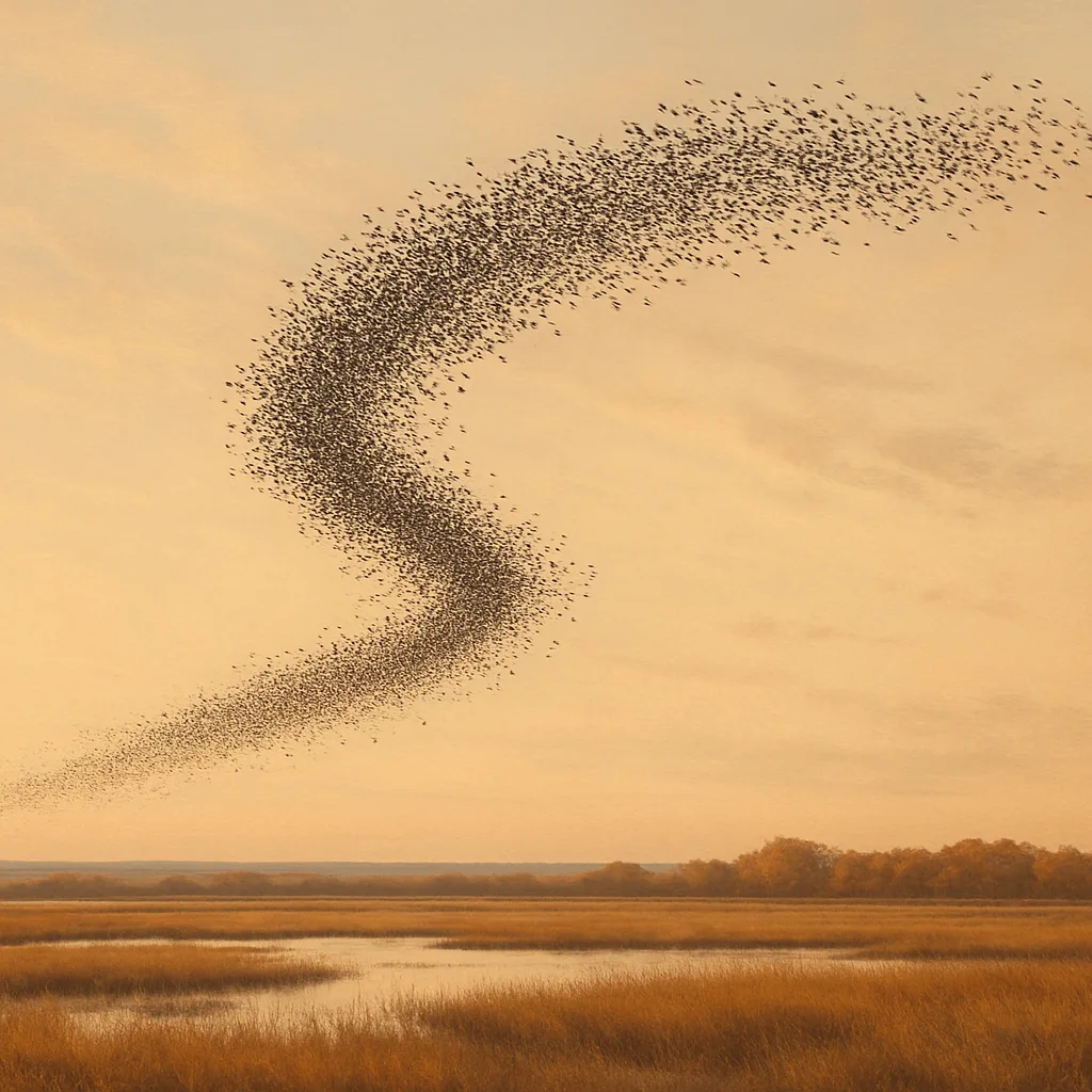 Vast Flock of Migratory Birds Forms a Dynamic