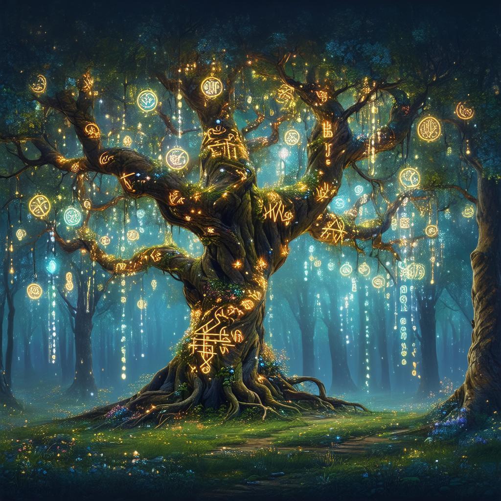 Fantasy Tree Aglow With Runes and Vines