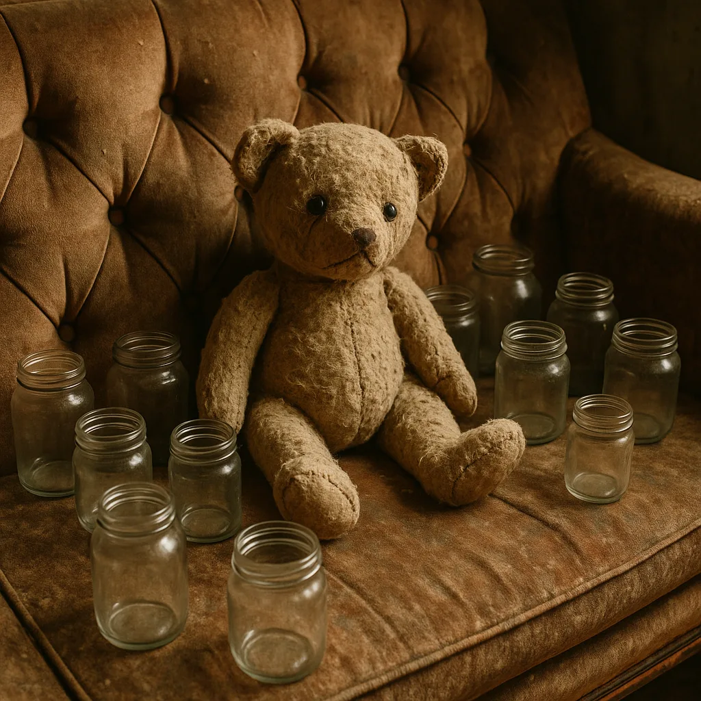 Vintage Sofa Holds a Tattered Stuffed Toy