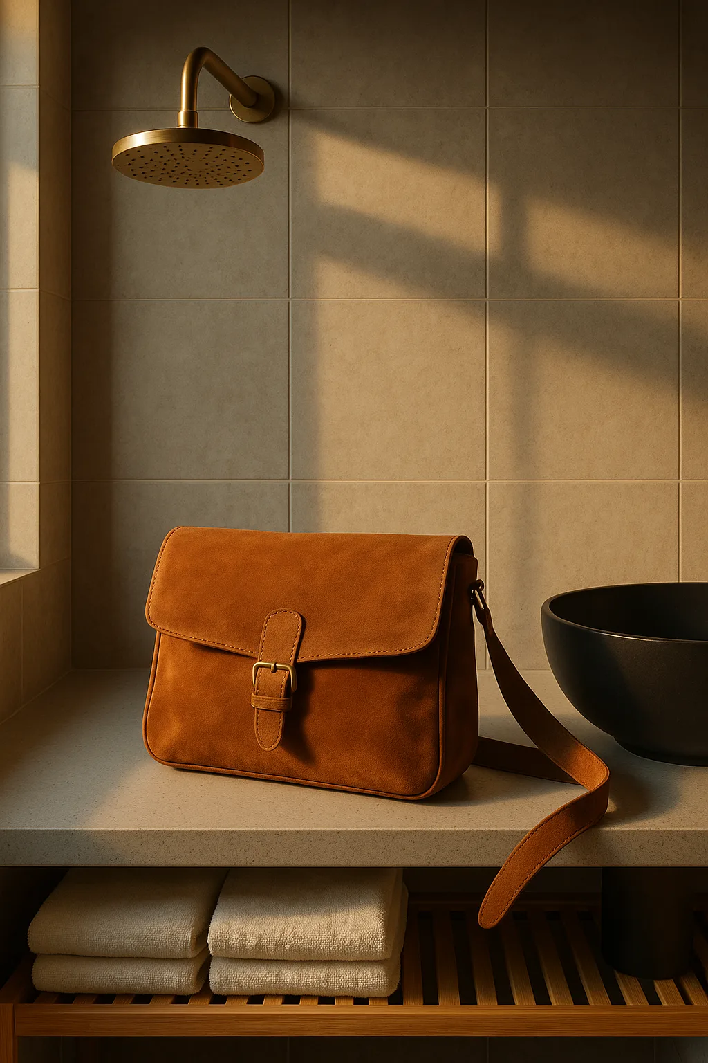 Serene Atmosphere of a Modern Bathroom Is Softly Lit
