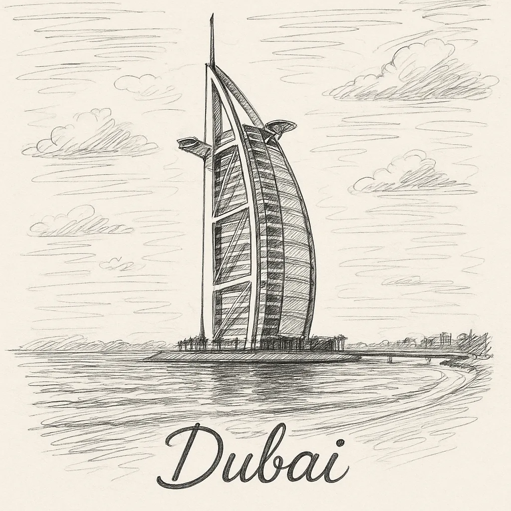 Sketched View of the Burj Al Arab Surrounded
