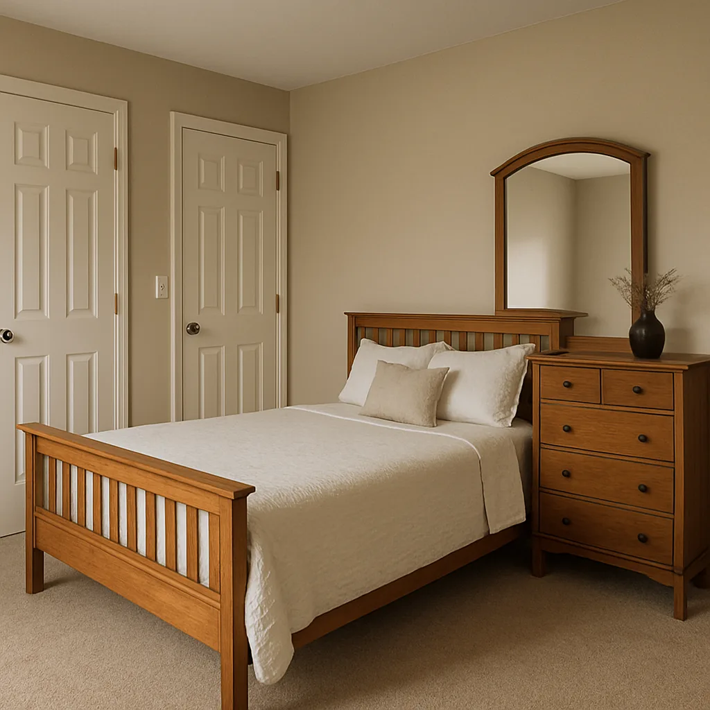 Bedroom with a Wooden Bed Frame