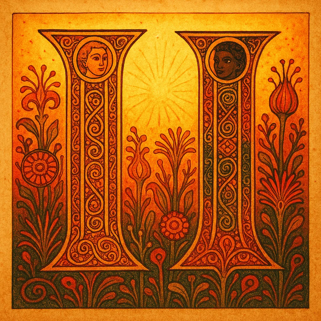 Two Diverse Uprights in a Book of Kells Illumination