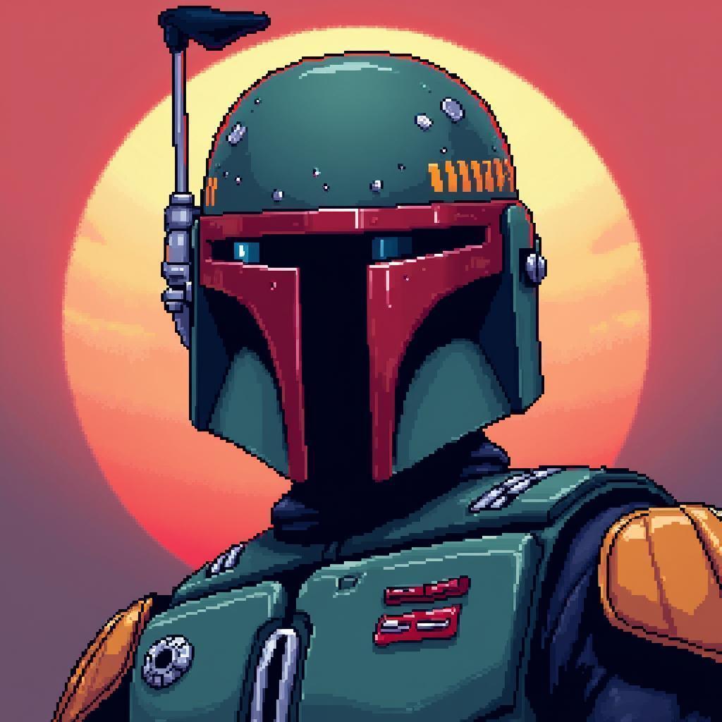 Jango Fett Portrait in Retro Pixels