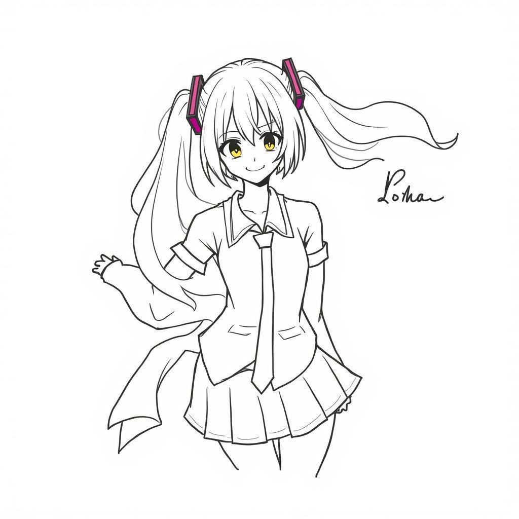 Hatsune Miku in Playful Whiteboard Lines