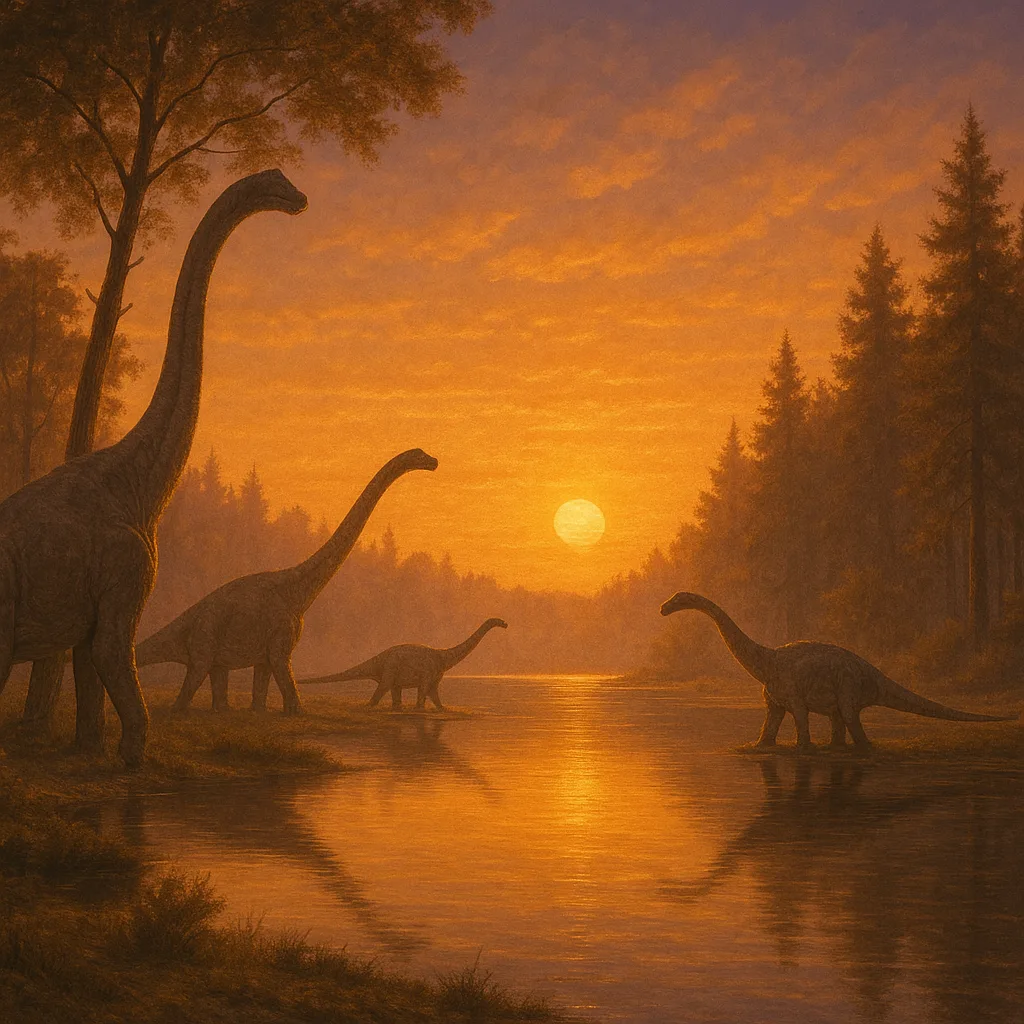 Tranquil Lakeshore Setting Showcases a Herd of Gentle Sauropods