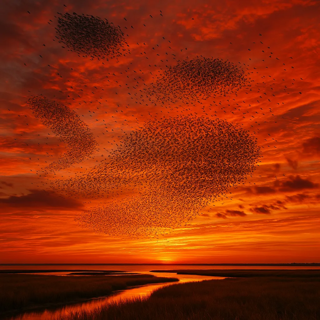 Thousands of Migrating Birds Form Dynamic