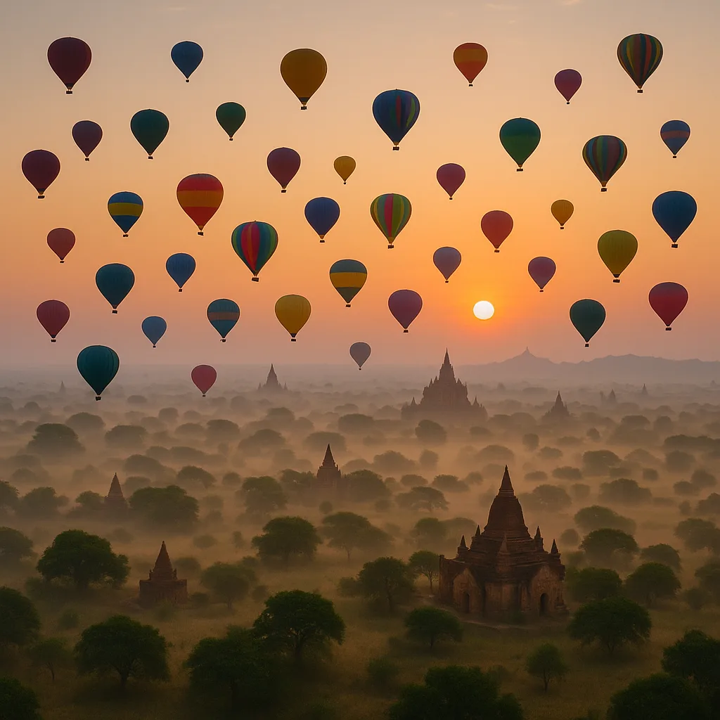 Scores of Colorful Hot Air Balloons Drift Serenely