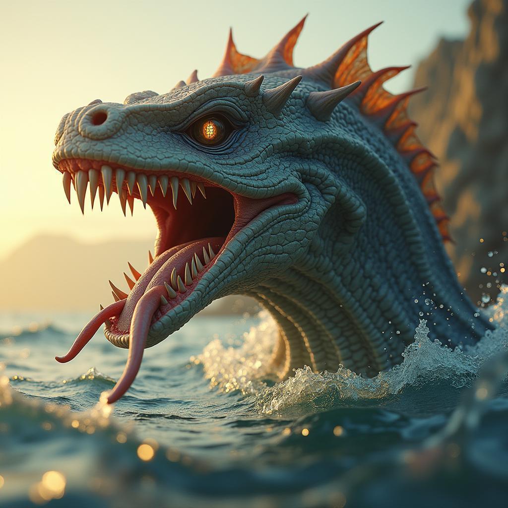 Anthropomorphic Sea Monster in Golden Light
