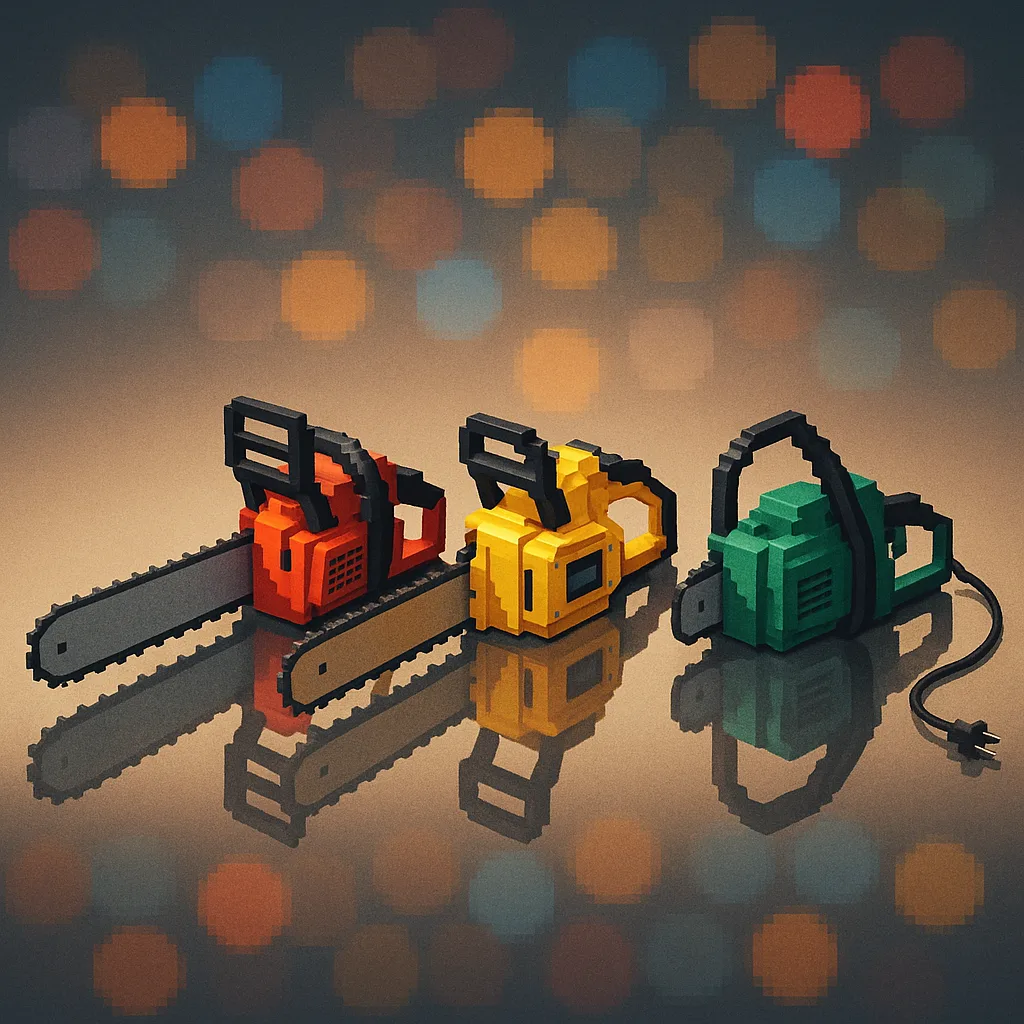 8-bit or 16-bit Style Tableau Reveals a Professional Red Chainsaw