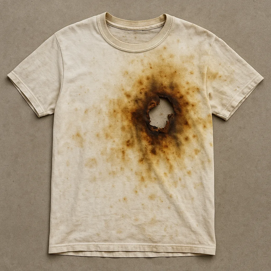 Cotton T-shirt Visibly Damaged with Burn Marks