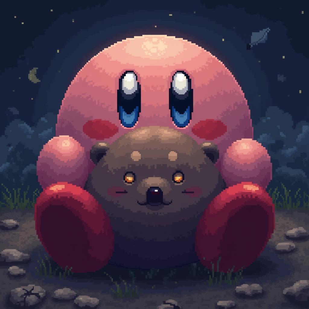 Kirby With a Marmot Face at Night