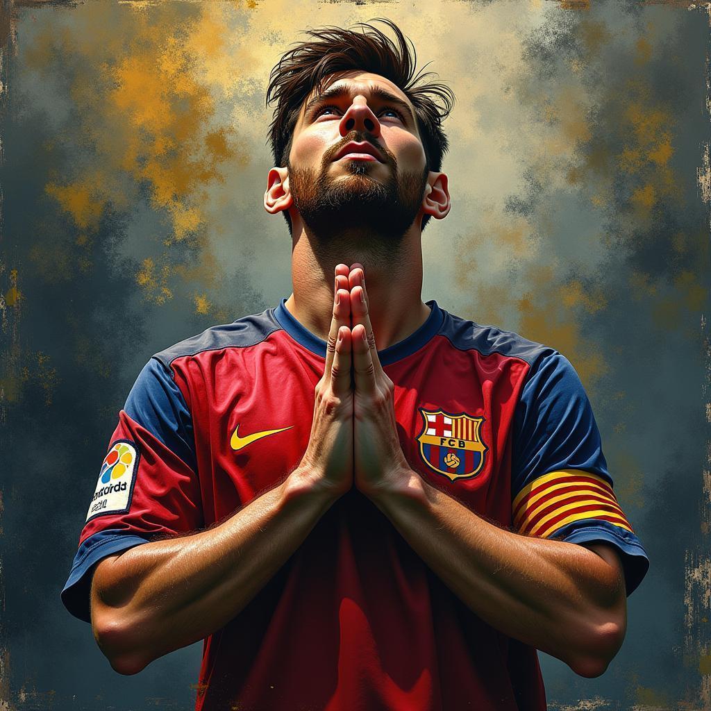 Messi in Prayer Through Expressionist Brushwork