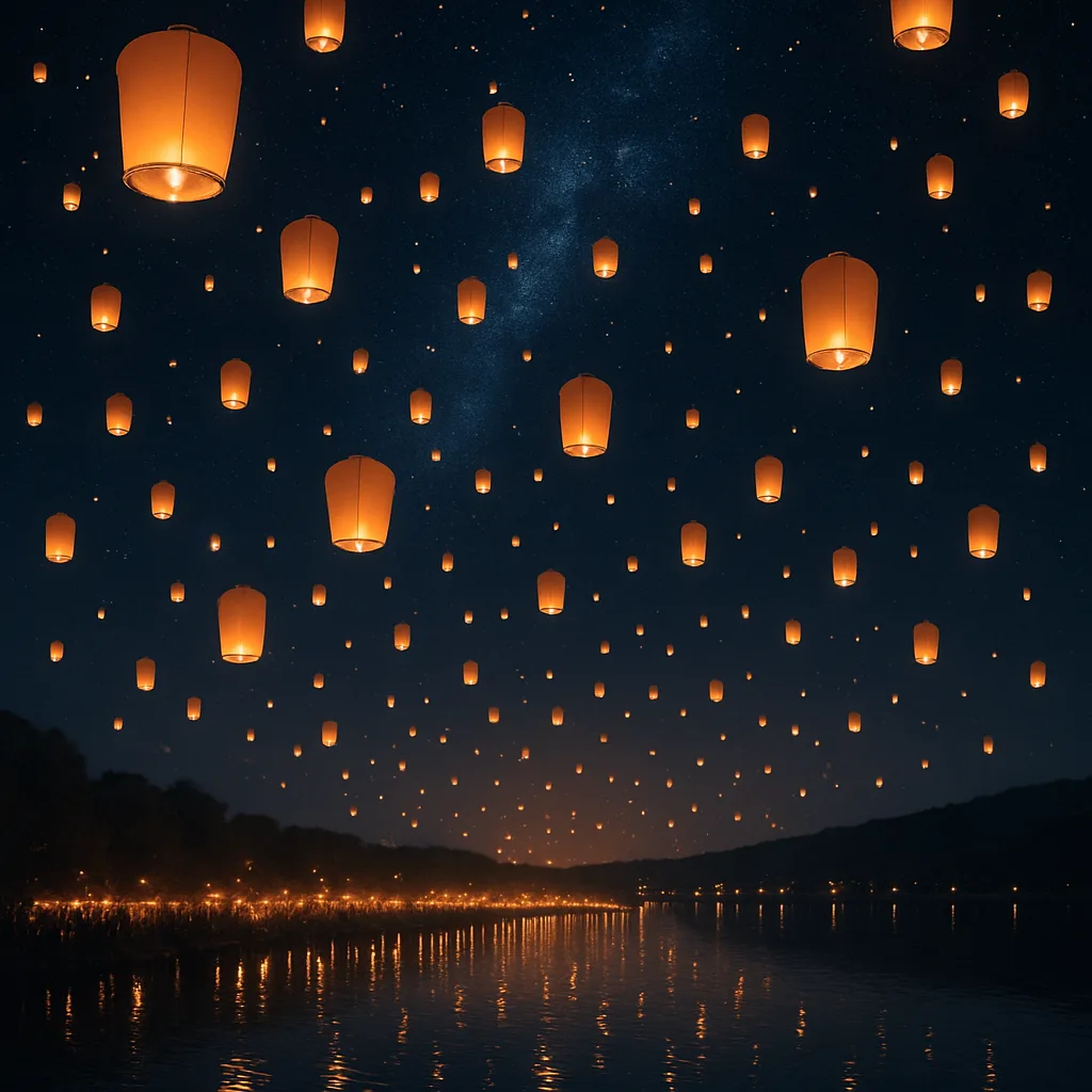 Myriad Glowing Paper Lanterns Drift Serenely Upwards