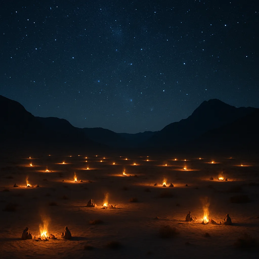 Many Flickering Campfires Dot the Vast