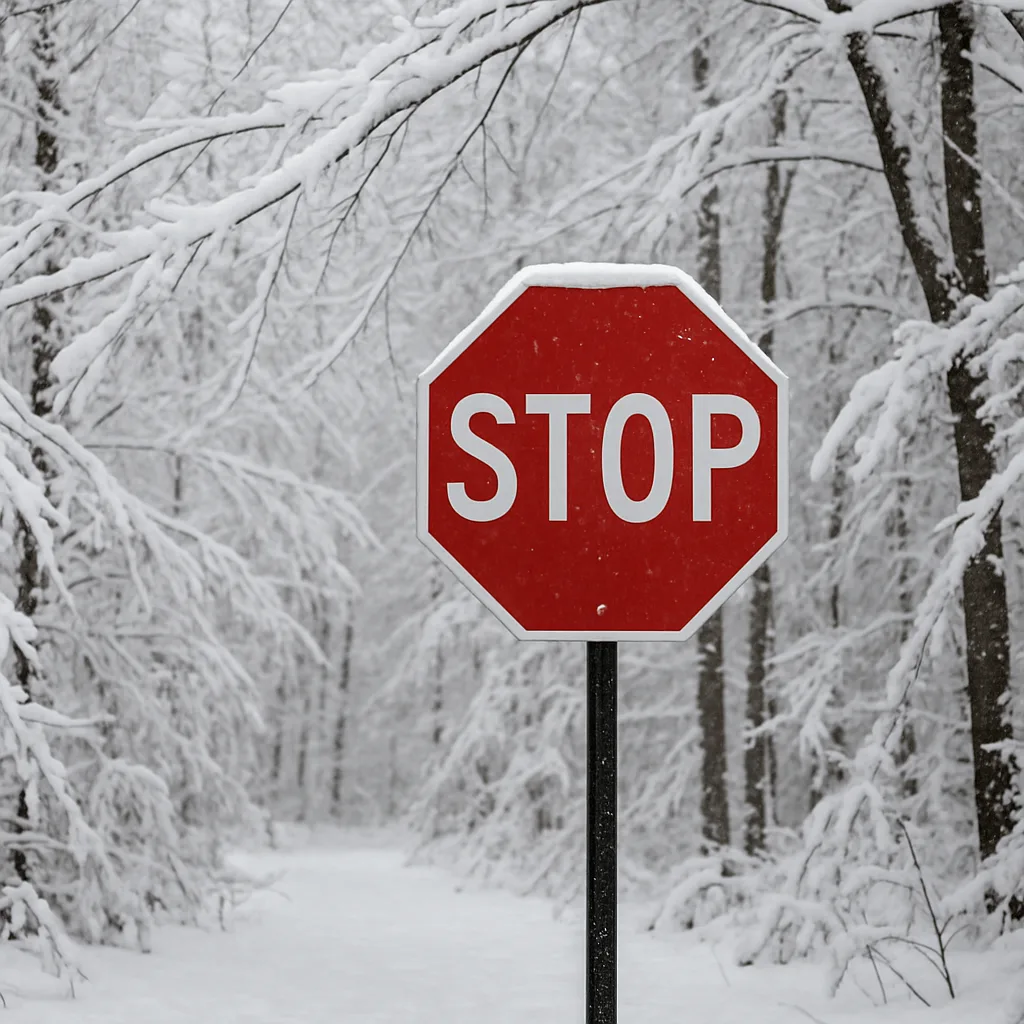 Red Stop Sign Stands Amidst Snow-covered Branches