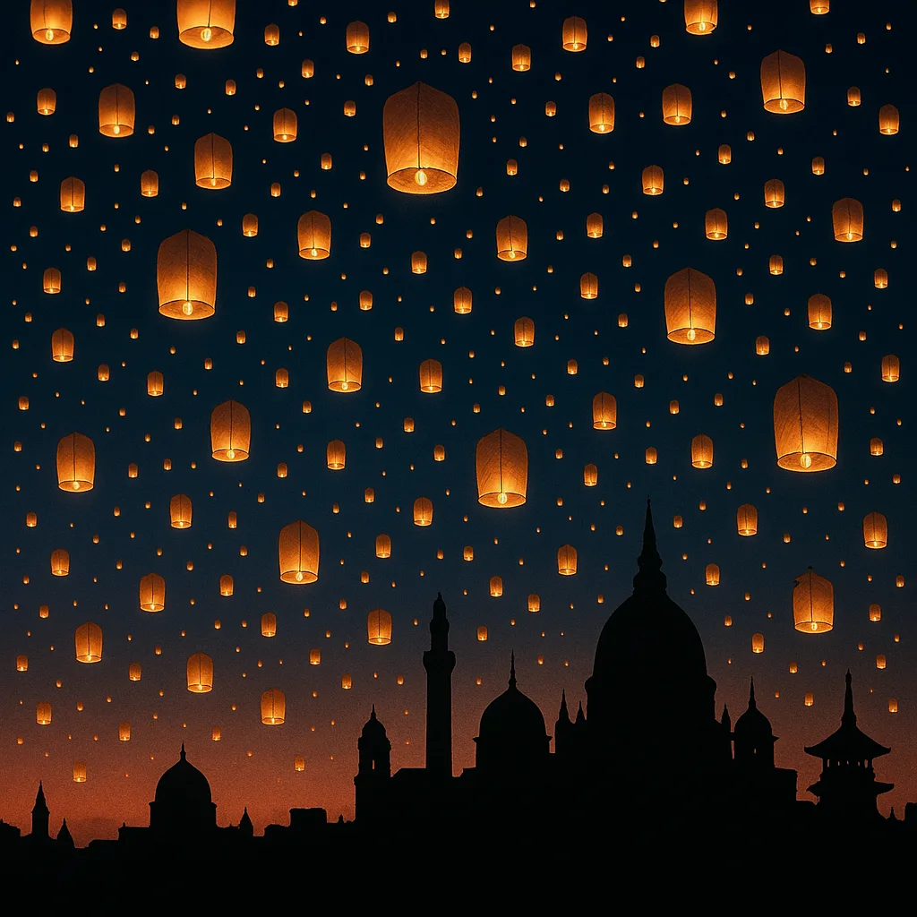 Vast Flock of Thousands of Paper Lanterns Ascends