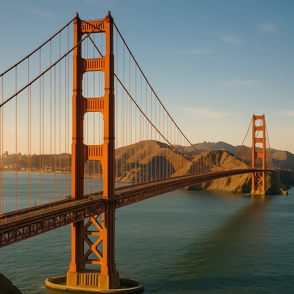 Iconic Bridge with a Shimmering Golden Hue Stretches