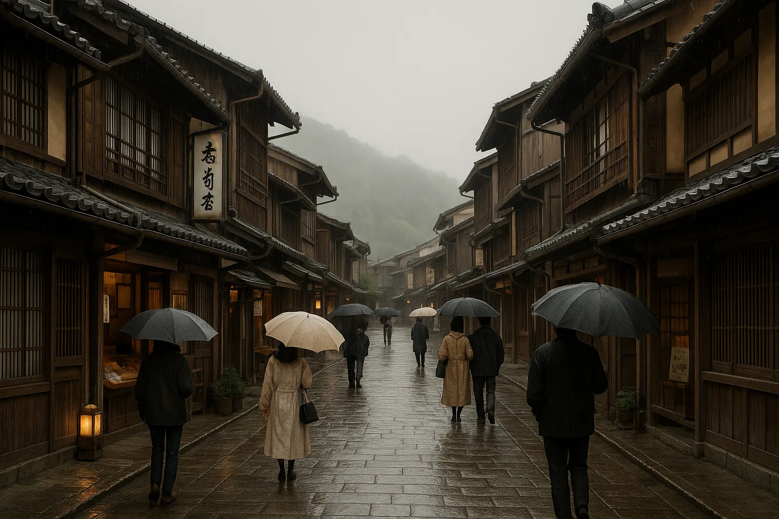Quaint Japanese Street with Traditional Wooden Buildings