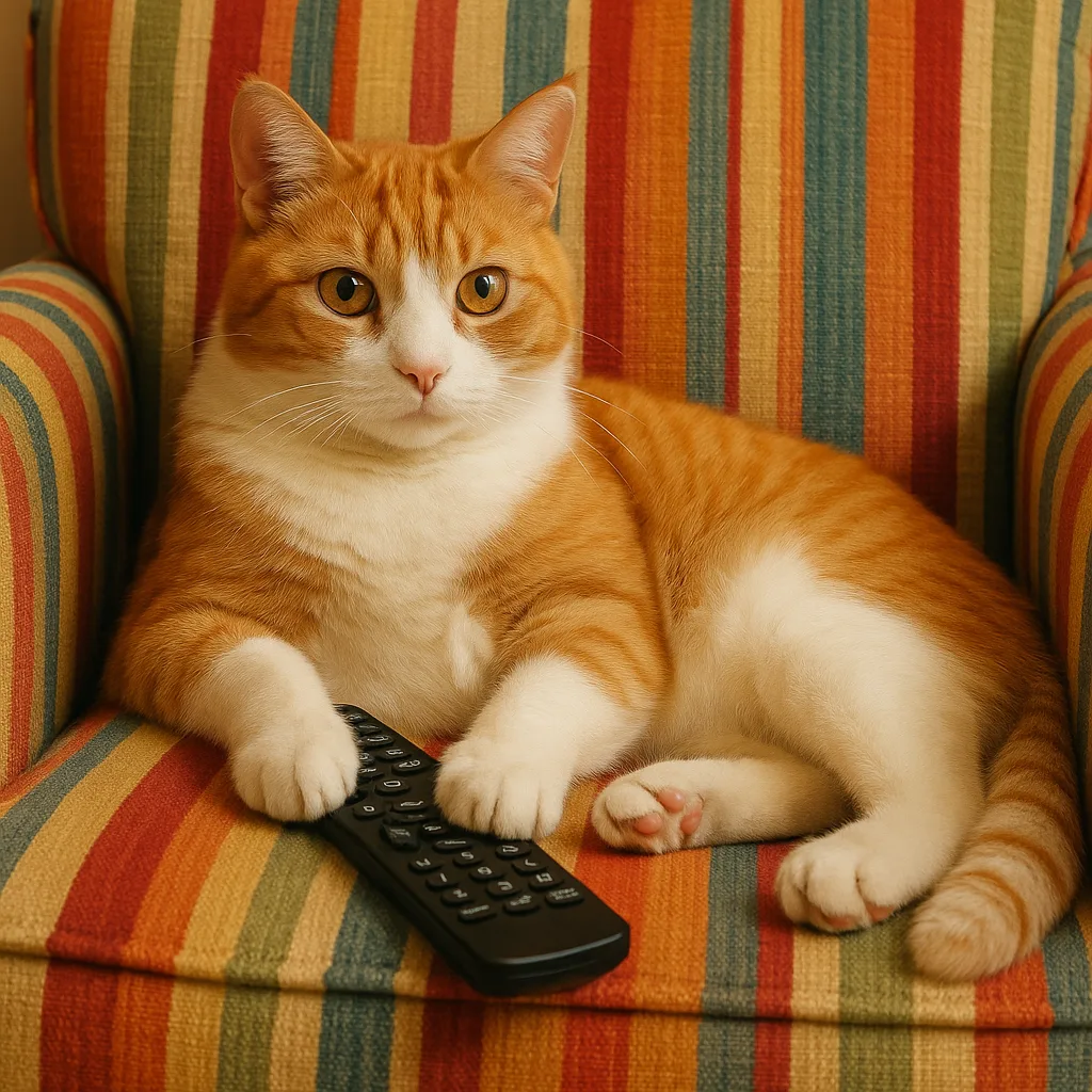 Ginger and White Cat Is Lounging on a Colorful