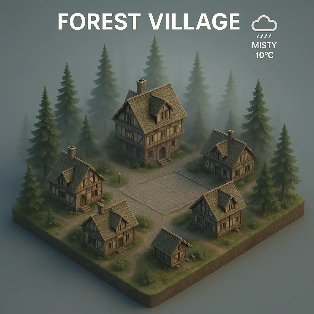 Detailed 45-degree Bird’s-eye View of an Isometric Miniature Scene