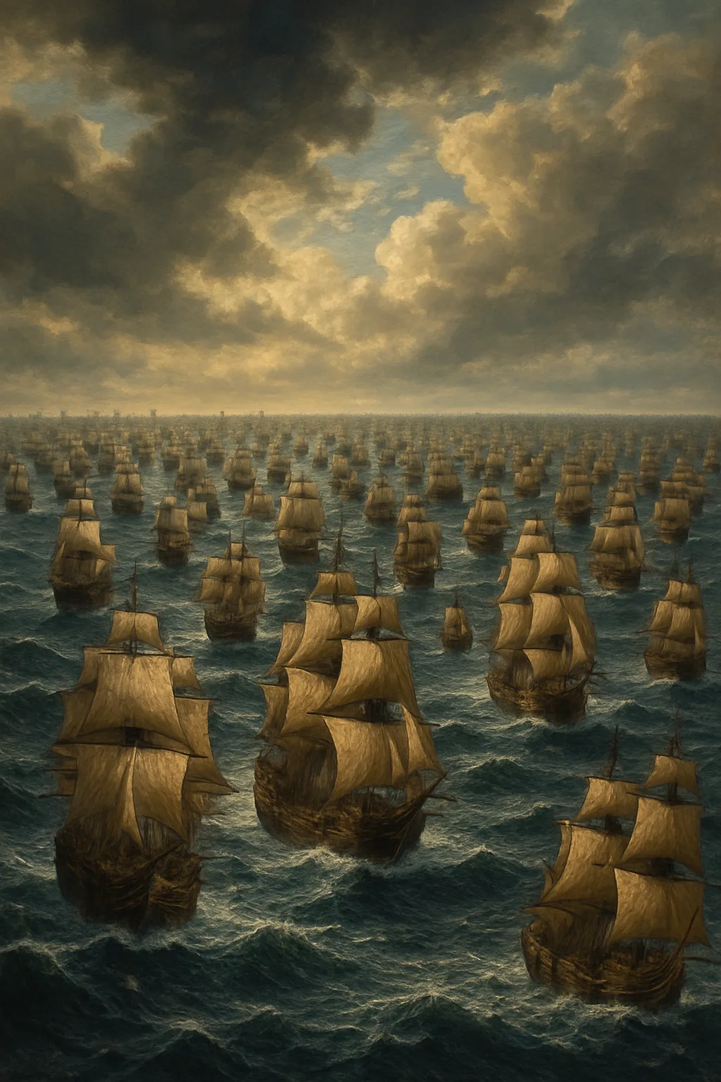 Vast Armada of Countless Wooden Sailing Ships Stretches