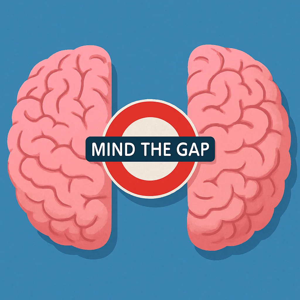 Two Pink Brain Halves Separated by a Gap