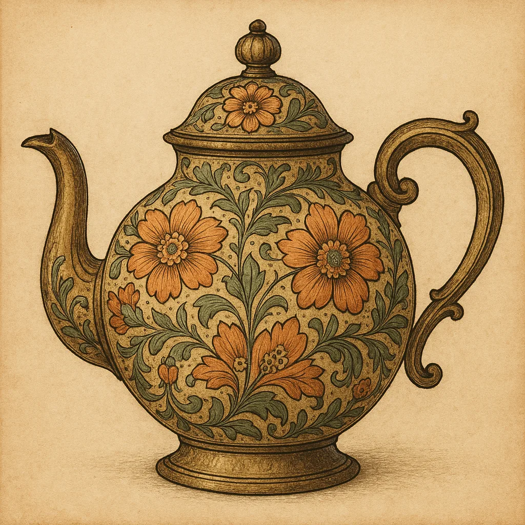 Antique Teapot Adorned with Detailed Floral Designs