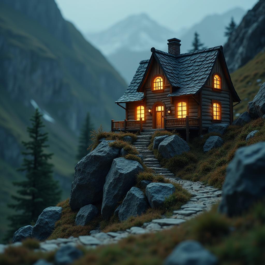 Stop Motion House Atop a Rugged Mountain