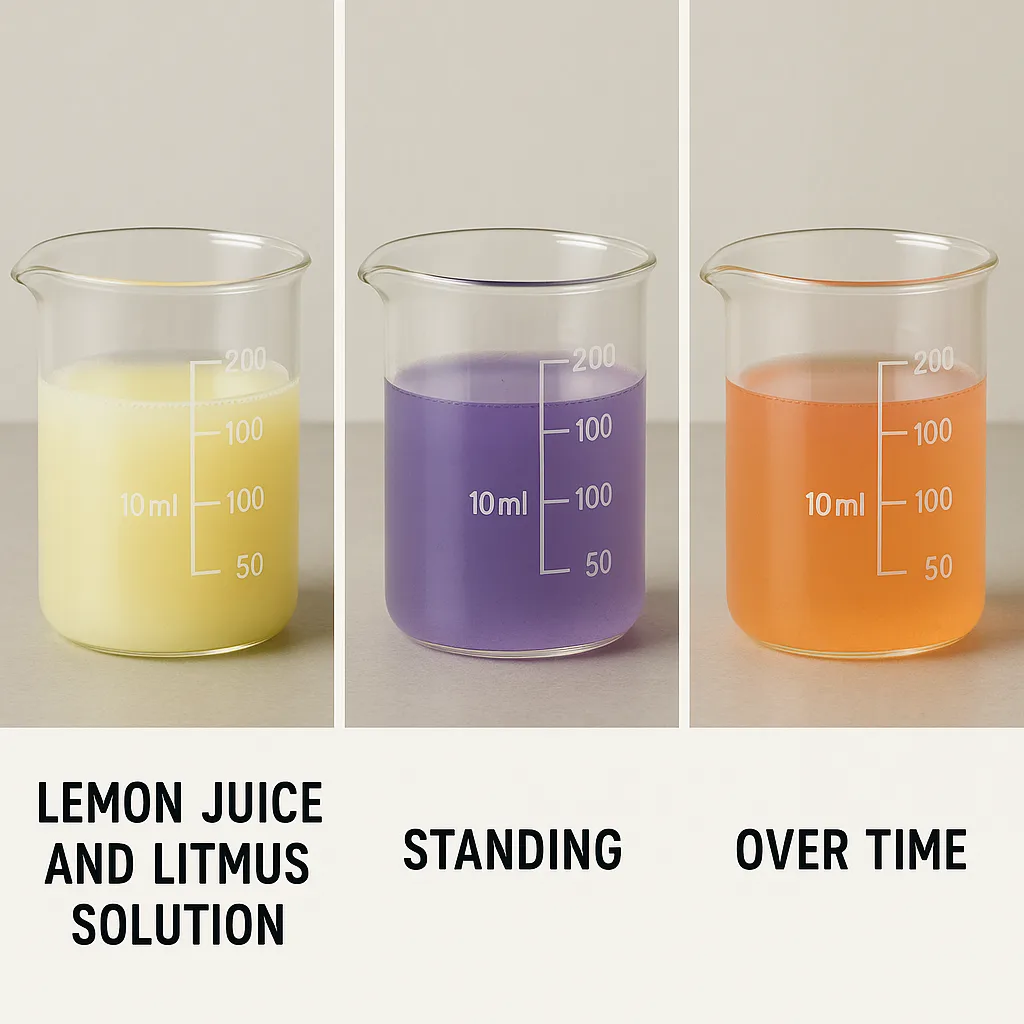 Container Holding Lemon Juice Mixed with Litmus Solution