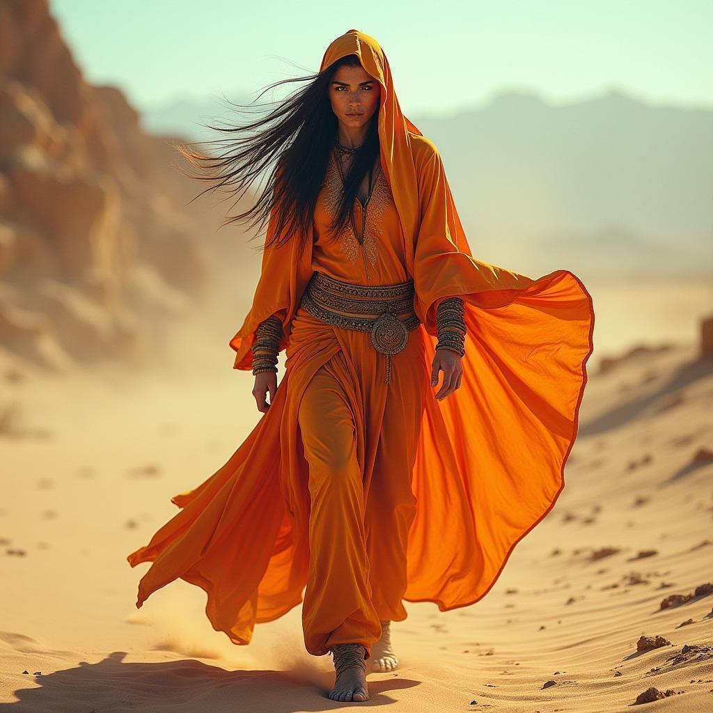 Desert Elf Warrior in Flowing Vibrant Attire