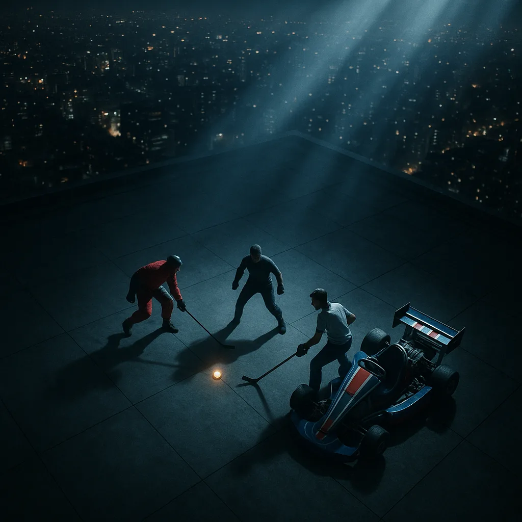 Three Diminutive Figures—one in Streamlined Attire
