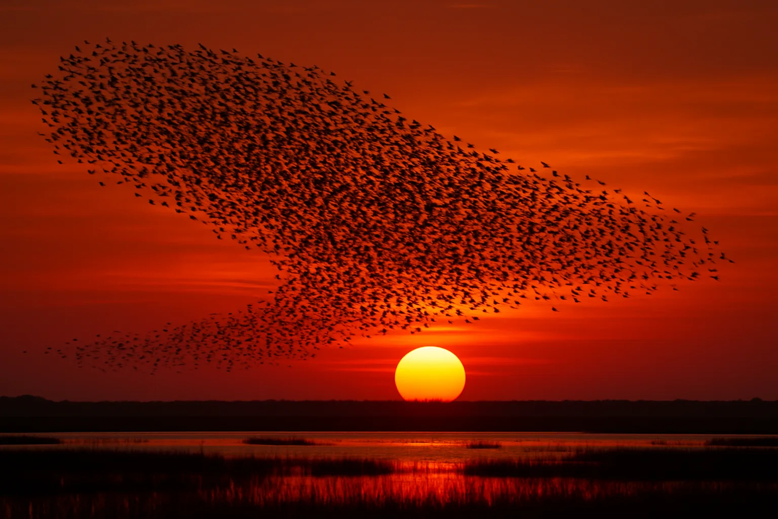 Vast Flock of Migratory Birds Forms a Dynamic