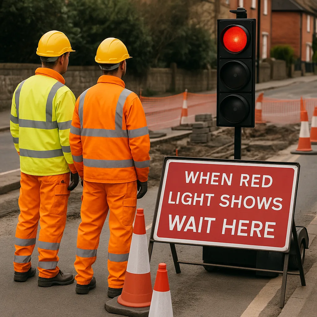 Two Construction Workers in High-visibility Clothing Stand