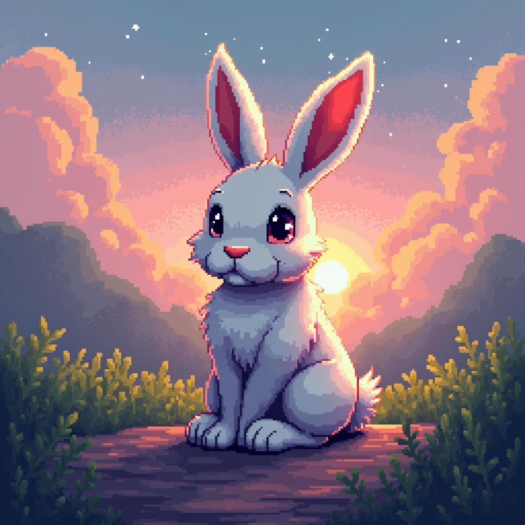 Serene Retro Pixel Rabbit Sprite