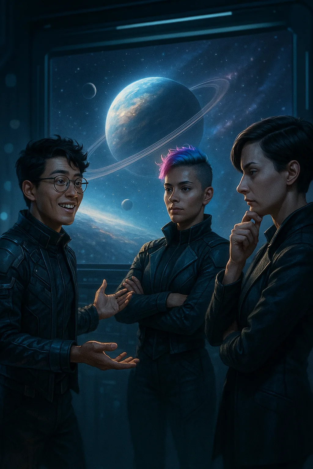 Young Scientist in Futuristic Cyberpunk Clothing Smiles