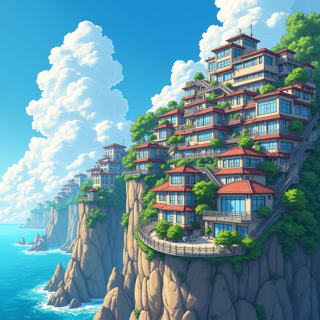 Sunlit Cliff Village in Manga Detail