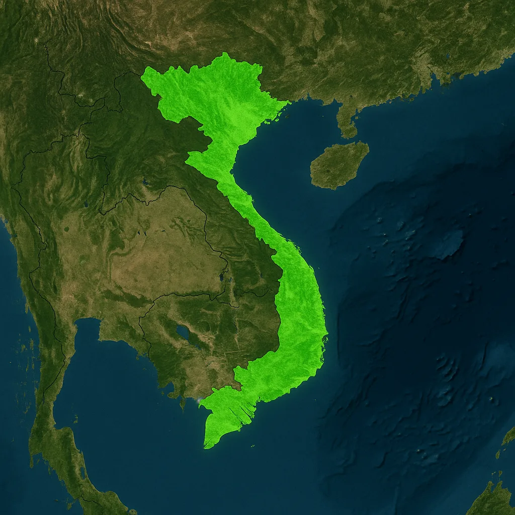 Map Resembling a Satellite View Featuring Vietnam Prominently